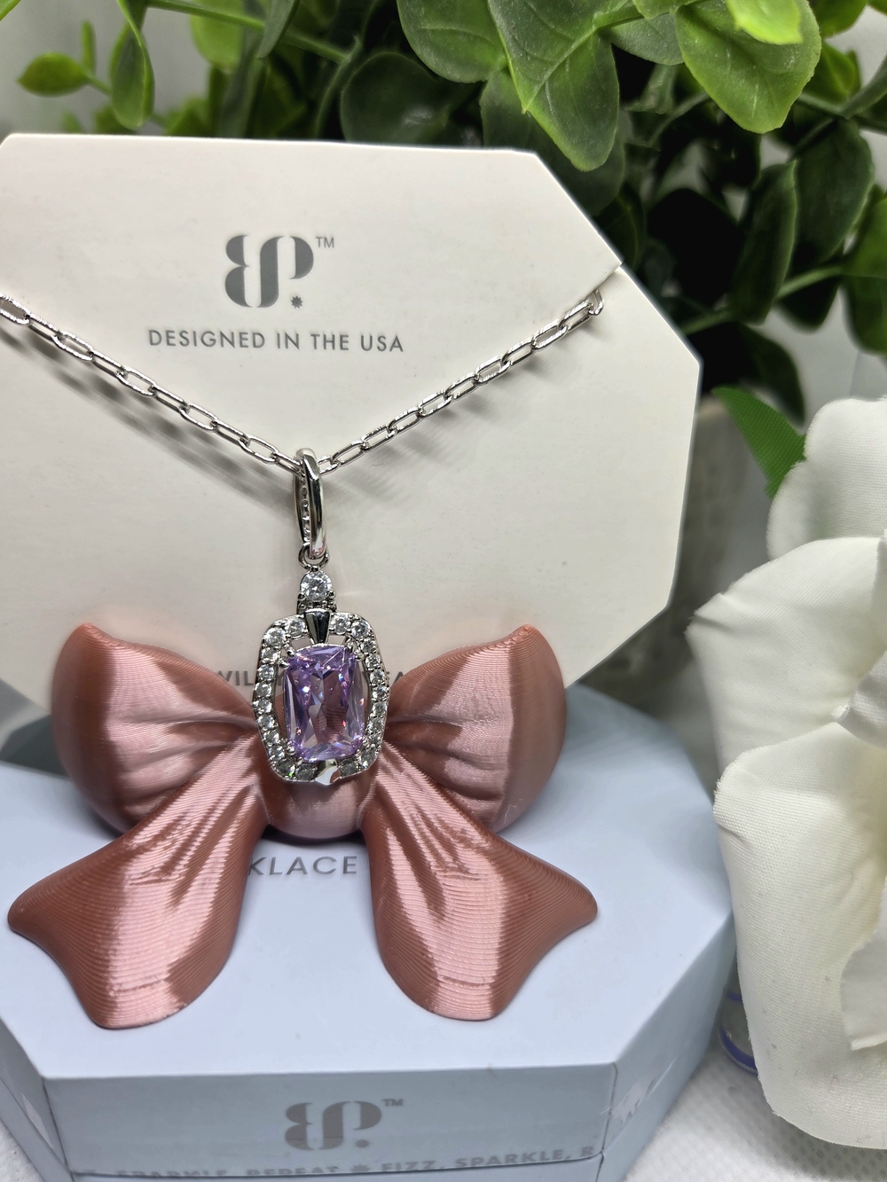 BP Lavender Topaz CZ Halo Pendant On Rhodium Plating
